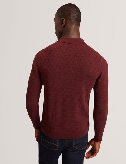 Ted Baker Gaten Branded Texture Knit Long Sleeve Polo