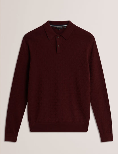Ted Baker Gaten Branded Texture Knit Long Sleeve Polo