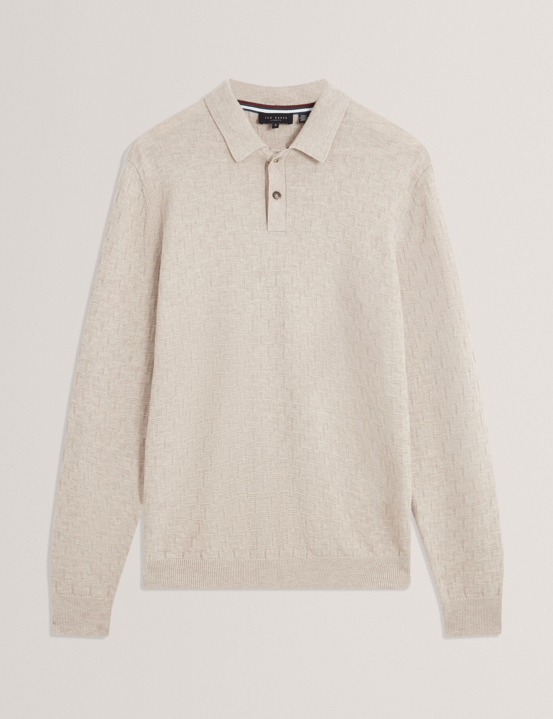 Ted Baker Gaten Branded Texture Long Sleeve Polo