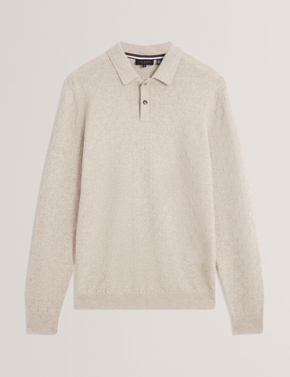 Ted Baker Gaten Branded Texture Long Sleeve Polo