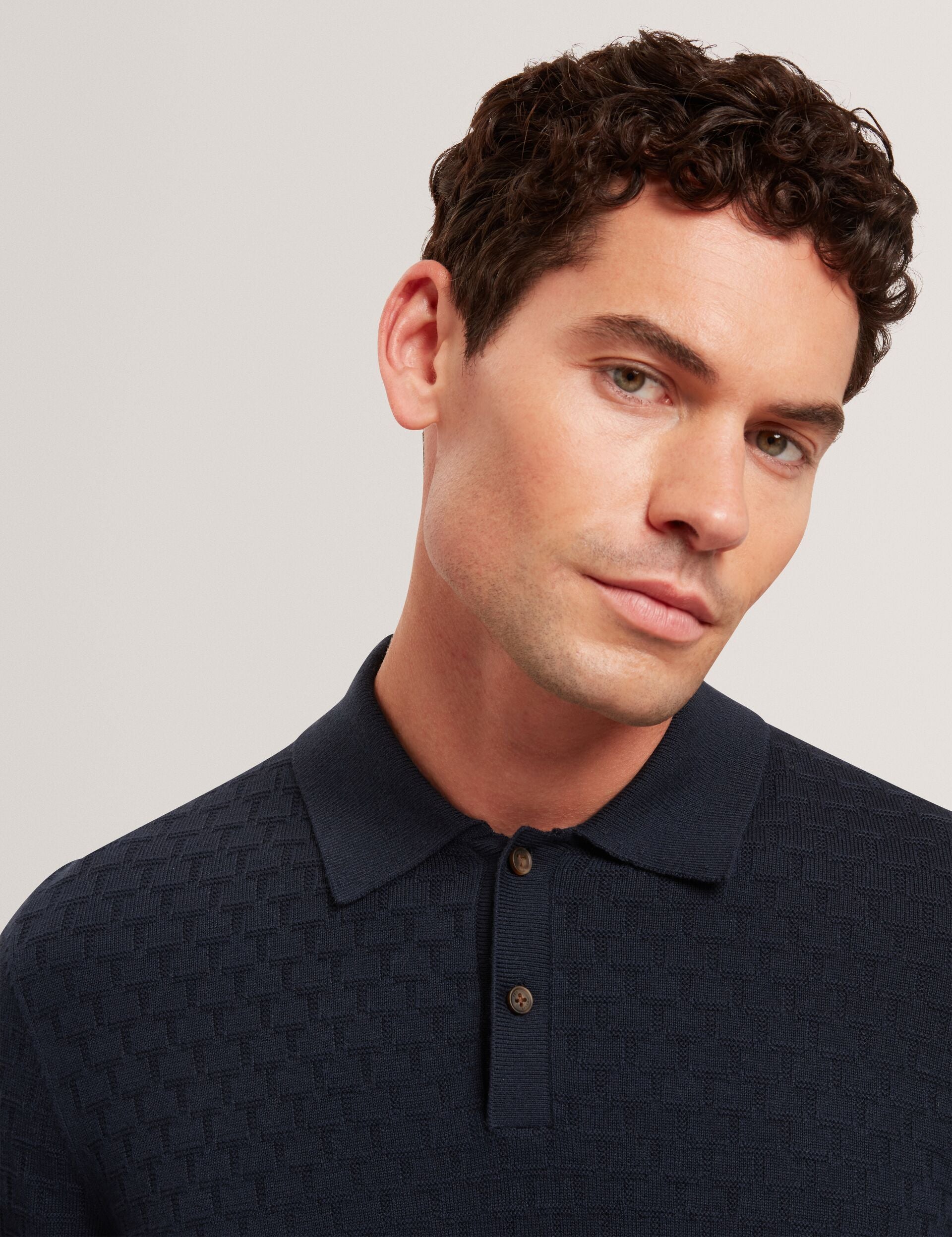 Ted Baker Gaten Branded Texture Knit Long Sleeve Polo