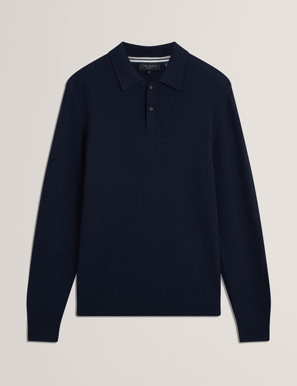 Ted Baker Gaten Branded Texture Knit Long Sleeve Polo