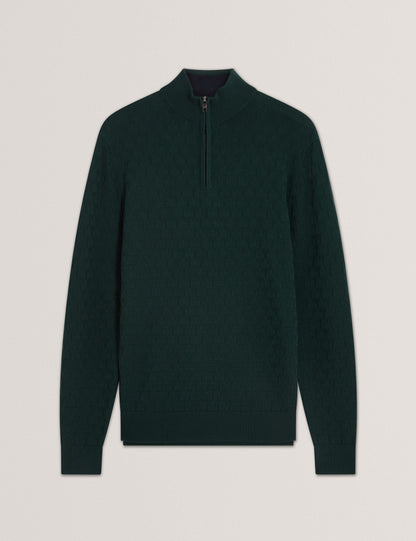 Ted Baker Jeremee Branded Texture Zip Neck Jumper