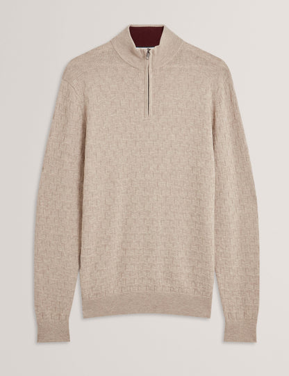 Ted Baker Jeremee Branded Texture Zip Neck Jumper
