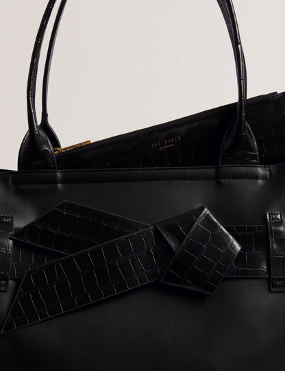 Ted Baker Jjoslyn Croc Bow Trim Faux Leather Tote Bag In Black Women's