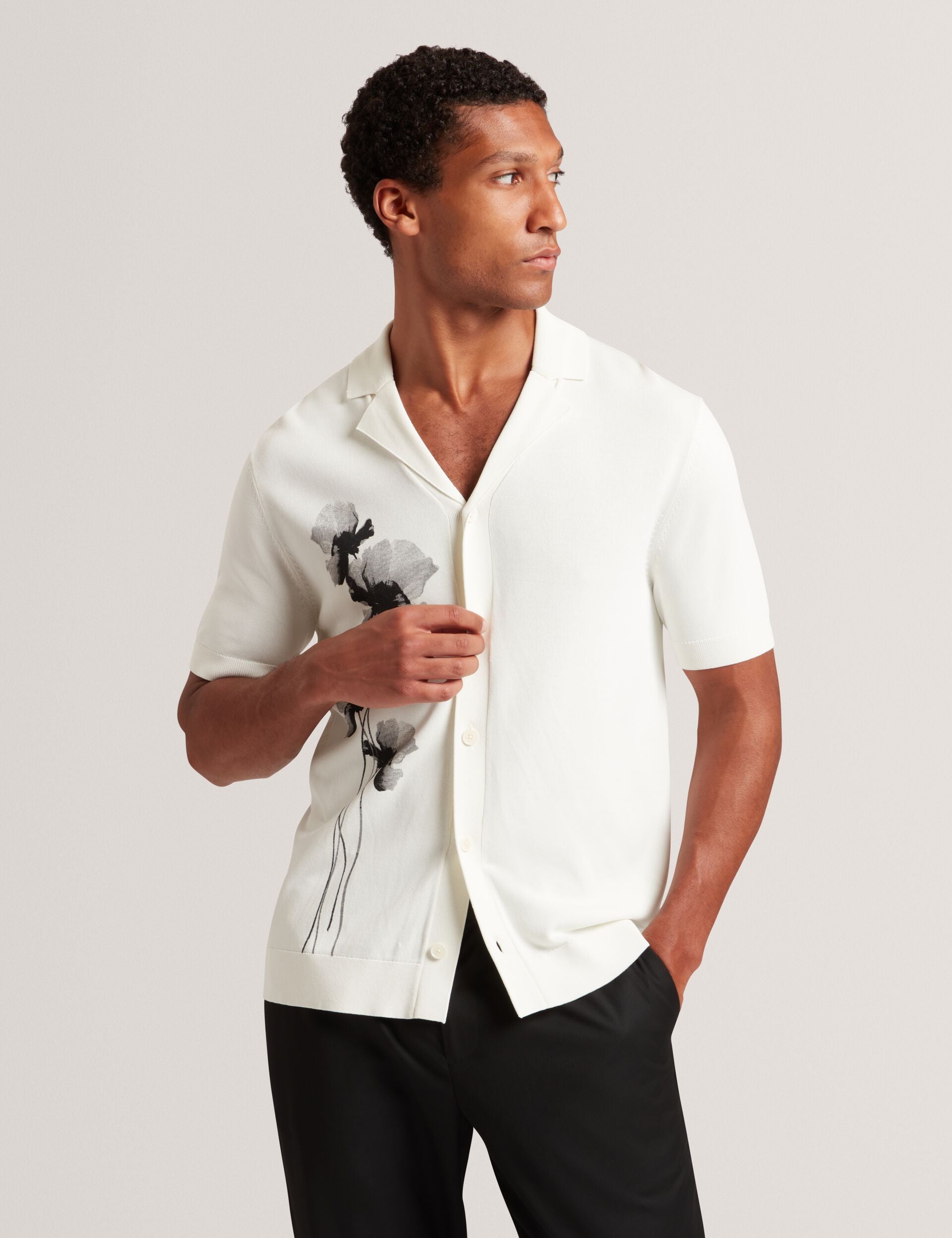 Ted Baker Daffid Floral Graphic Knit Open Neck Shirt