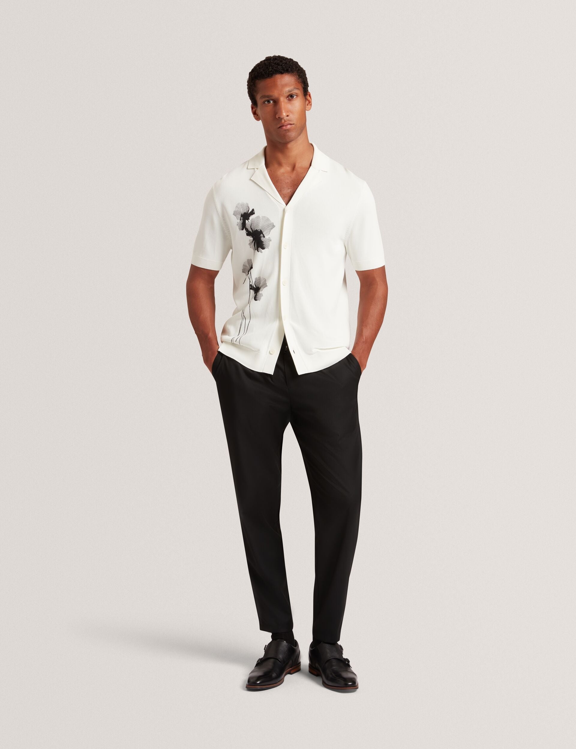 Ted Baker Daffid Floral Graphic Knit Open Neck Shirt