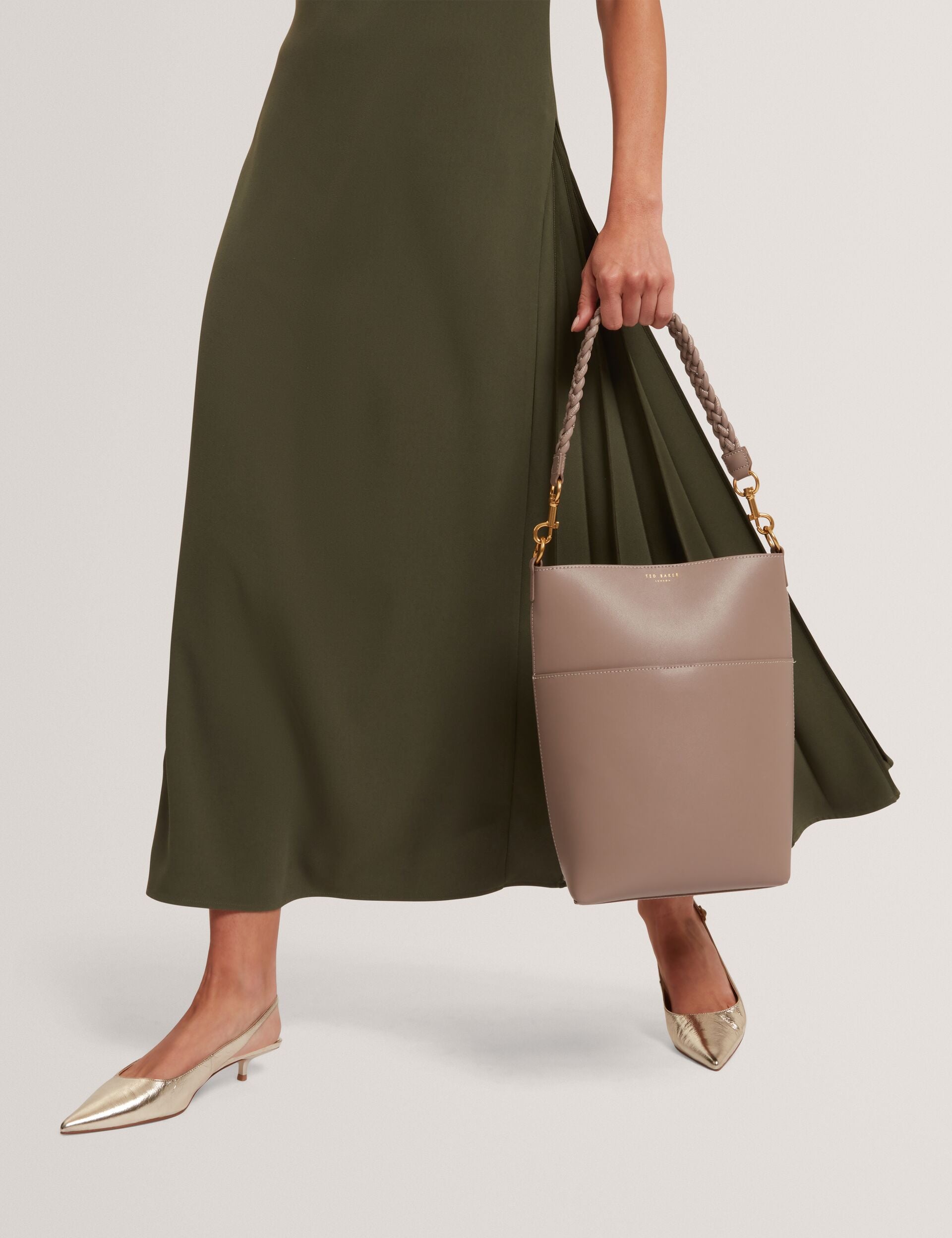 Ted Baker Wannda Plaited Handle Elongated Leather Bucket Bag Women's