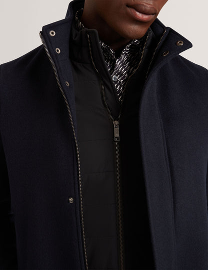 Ted Baker Morleey Funnel Neck Wool Coat With Detachable Lining