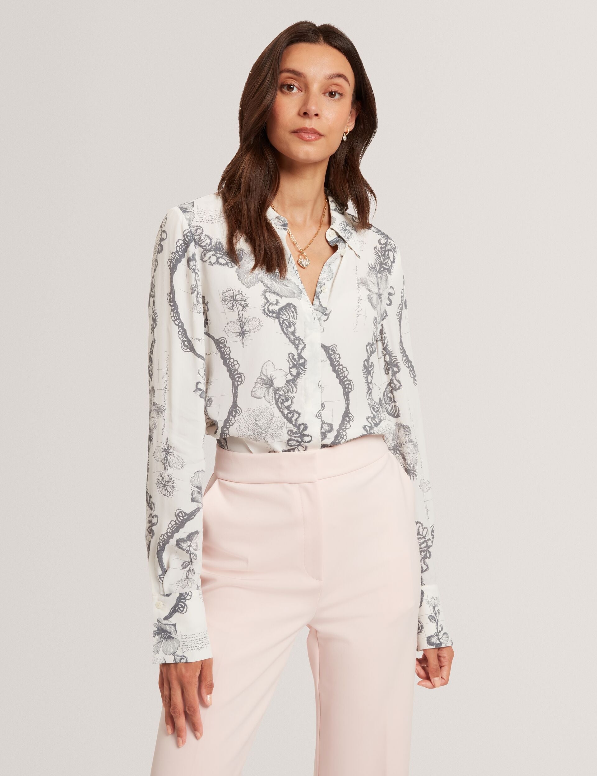 Ted Baker White Nottingham Lace Print Longline Shirt Women's