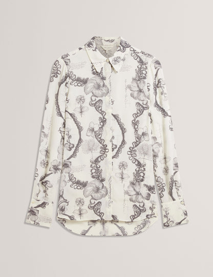 Ted Baker White Nottingham Lace Print Longline Shirt Women's