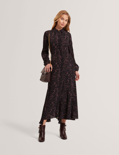 Ted Baker Biscaya Floral Check Asymmetric Midi Shirt Dress Women's