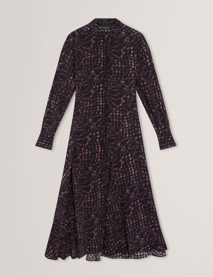 Ted Baker Biscaya Floral Check Asymmetric Midi Shirt Dress Women's