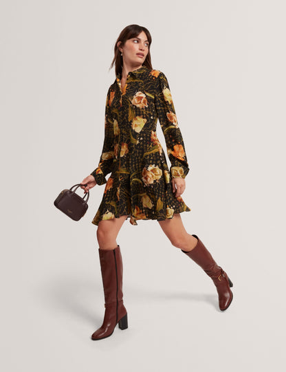Ted Baker Indivia Floral Check Print Mini Shirt Dress Women's