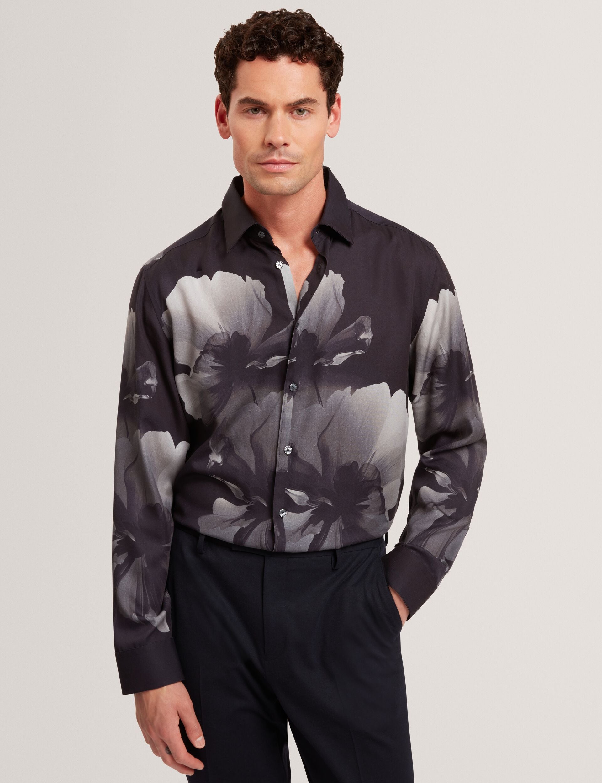 Ted Baker Amund Monochrome Floral Long Sleeve Shirt