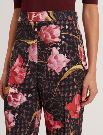 Ted Baker Black Rose Print Slim Leg Tailored Trousers Women's