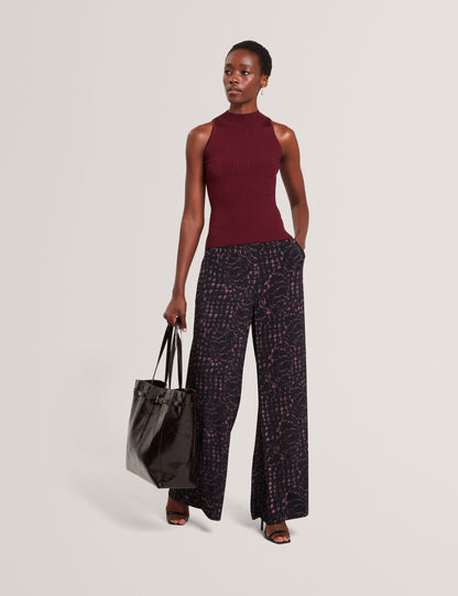 Ted Baker Reecha Floral Check Print Wide Leg Trousers Women's