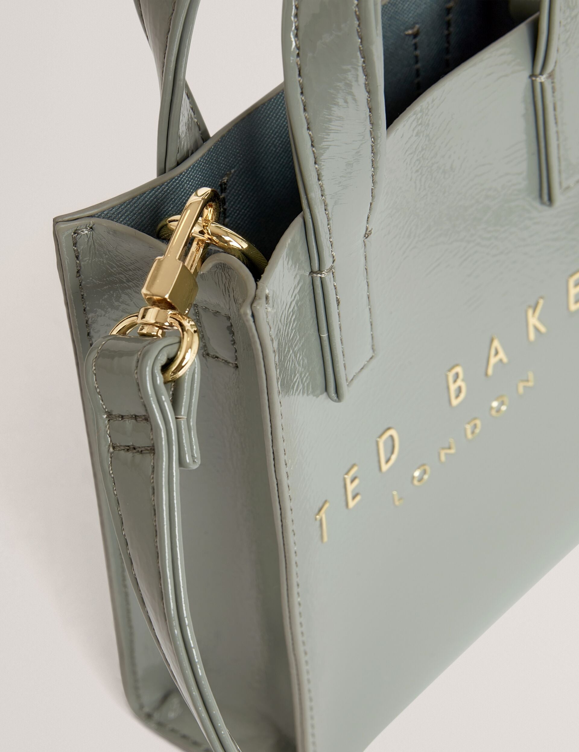 Ted Baker Crinkll Mini Crinkle Patent Pu Icon Tote Bag In Grey Women's