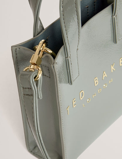 Ted Baker Crinkll Mini Crinkle Patent Pu Icon Tote Bag In Grey Women's