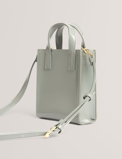 Ted Baker Crinkll Mini Crinkle Patent Pu Icon Tote Bag In Grey Women's