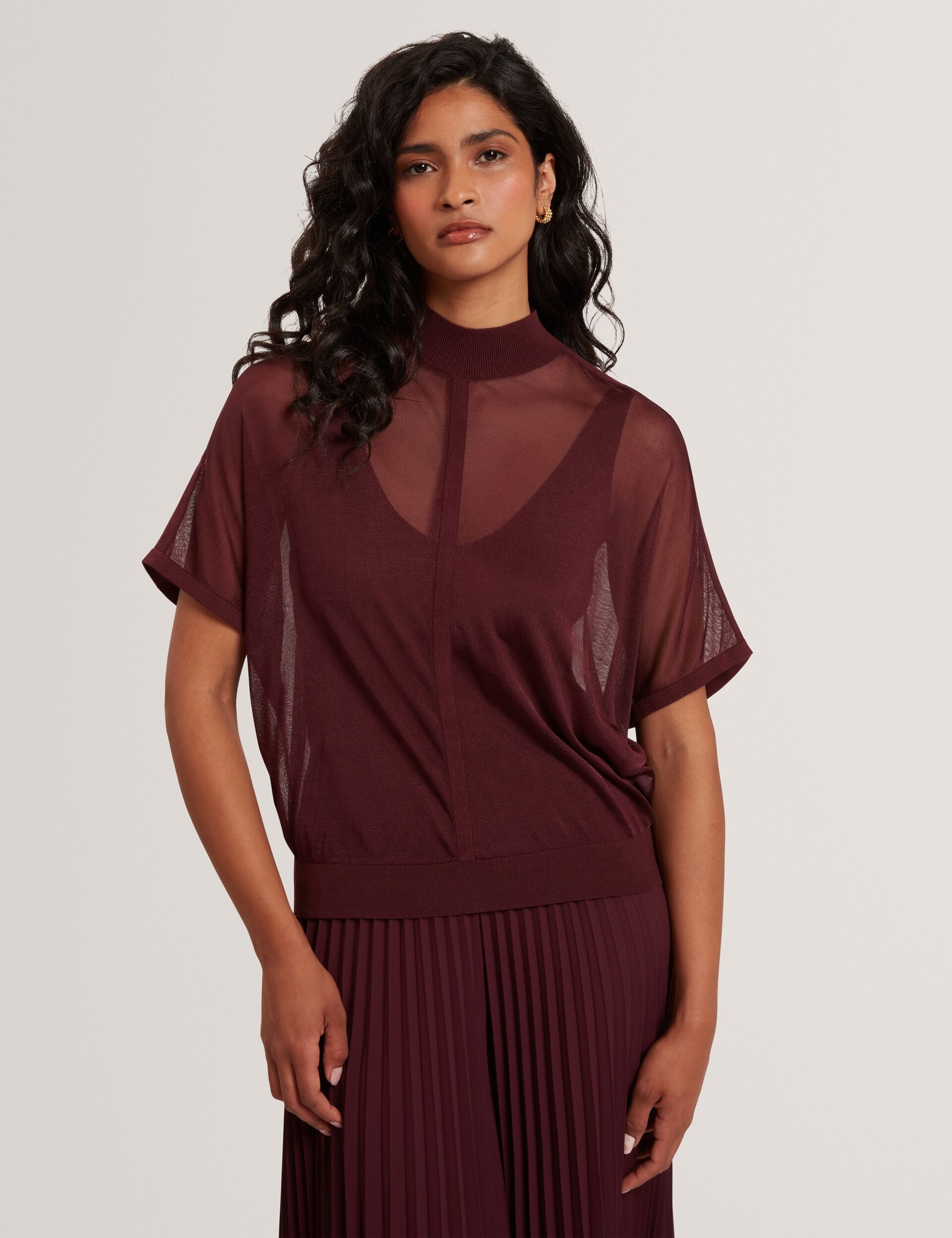 Ted Baker Ibissa Sheer Panel Knit Short Sleeve Top Women's