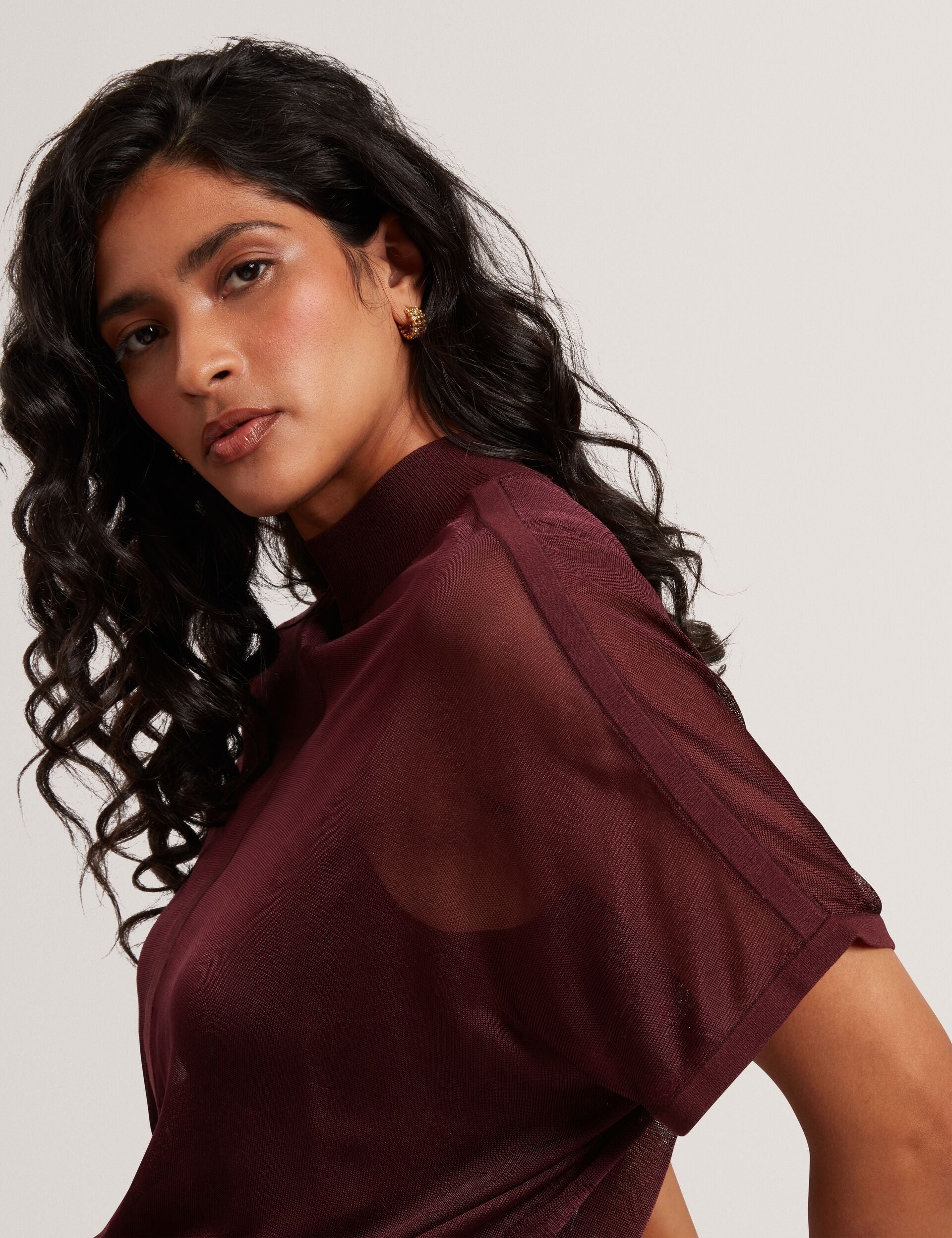 Ted Baker Ibissa Sheer Panel Knit Short Sleeve Top Women's