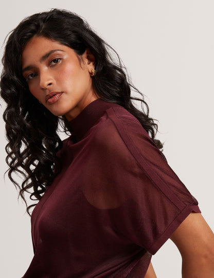 Ted Baker Ibissa Sheer Panel Knit Short Sleeve Top Women's