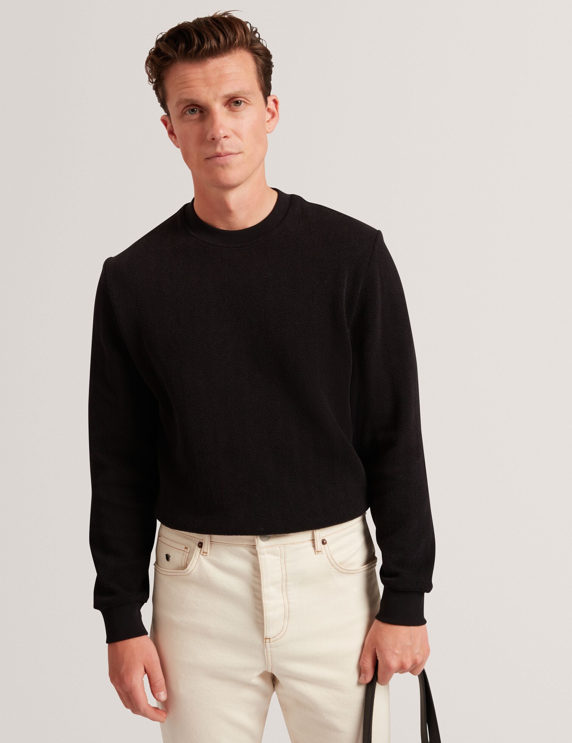 Ted Baker Elates Herringbone Texture Crew Neck Sweatshirt