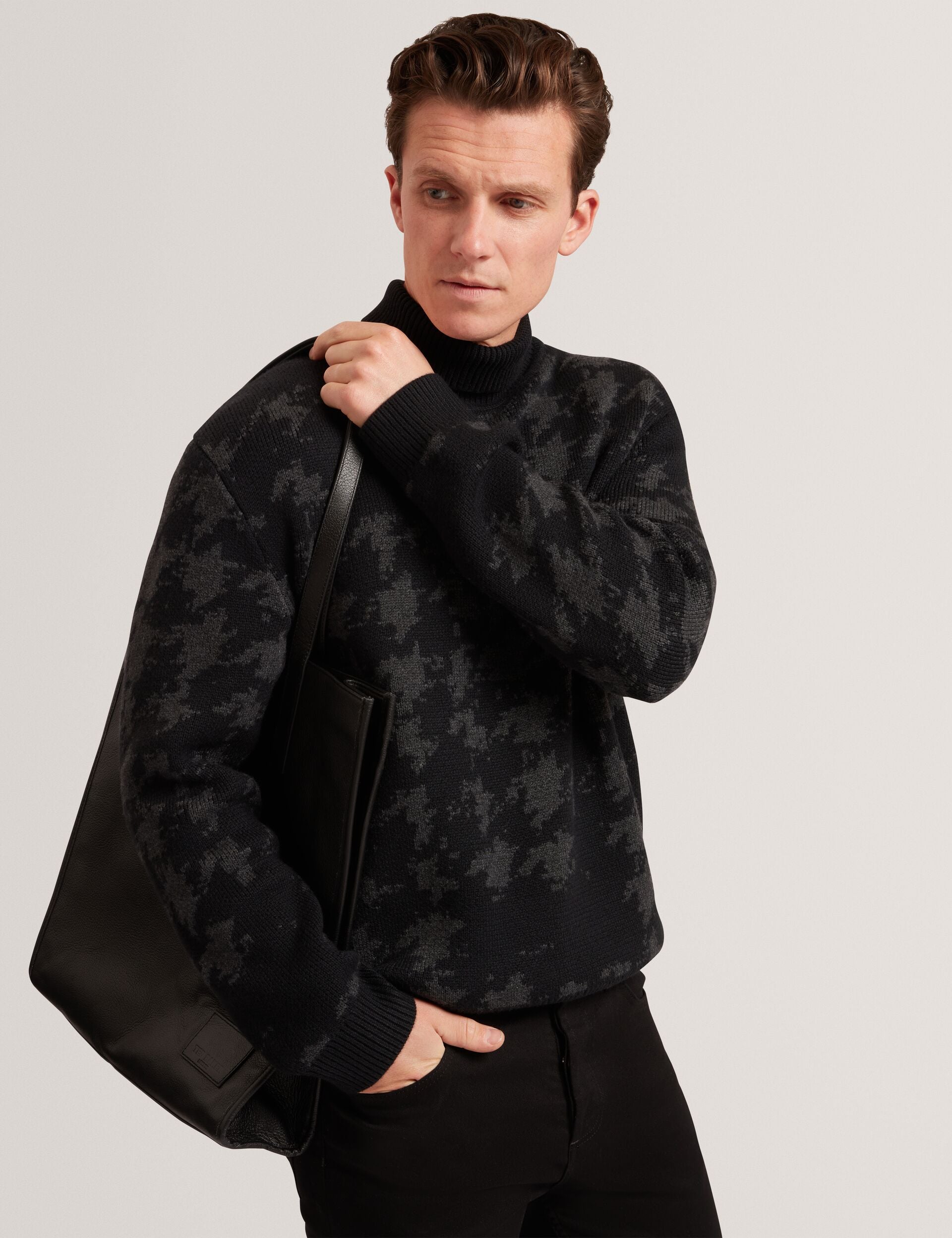 Ted Baker Airlor Houndstooth Print Roll Neck Knit Jumper