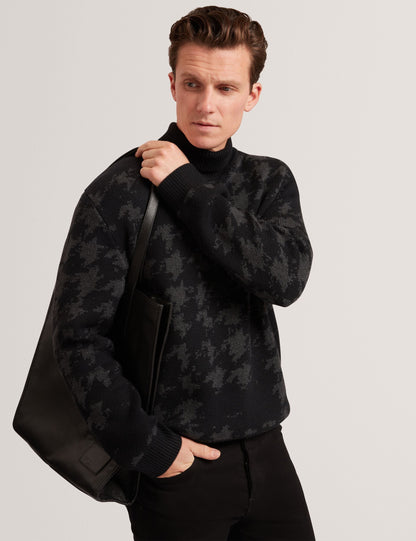Ted Baker Airlor Houndstooth Print Roll Neck Knit Jumper