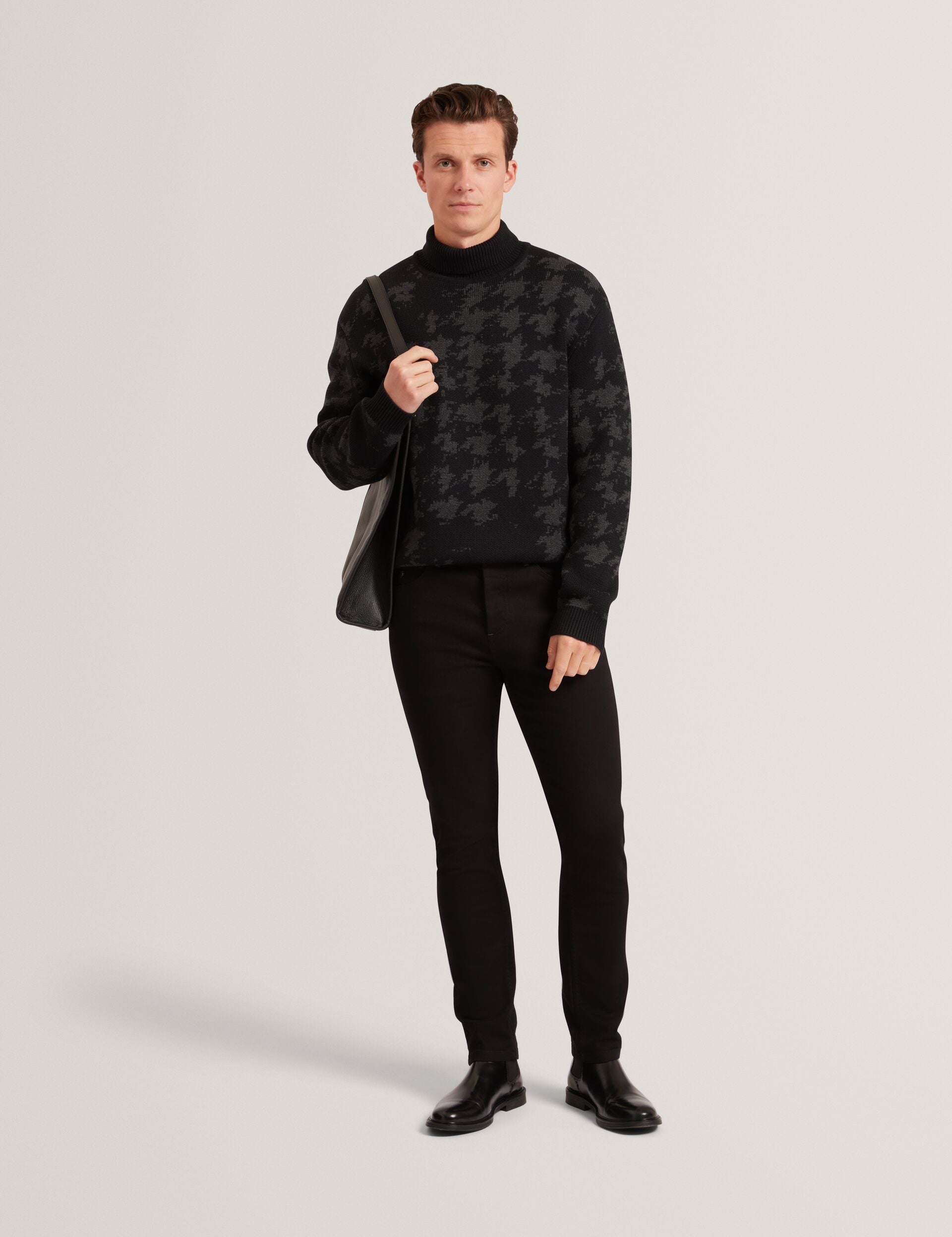 Ted Baker Airlor Houndstooth Print Roll Neck Knit Jumper
