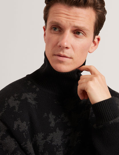Ted Baker Airlor Houndstooth Print Roll Neck Knit Jumper