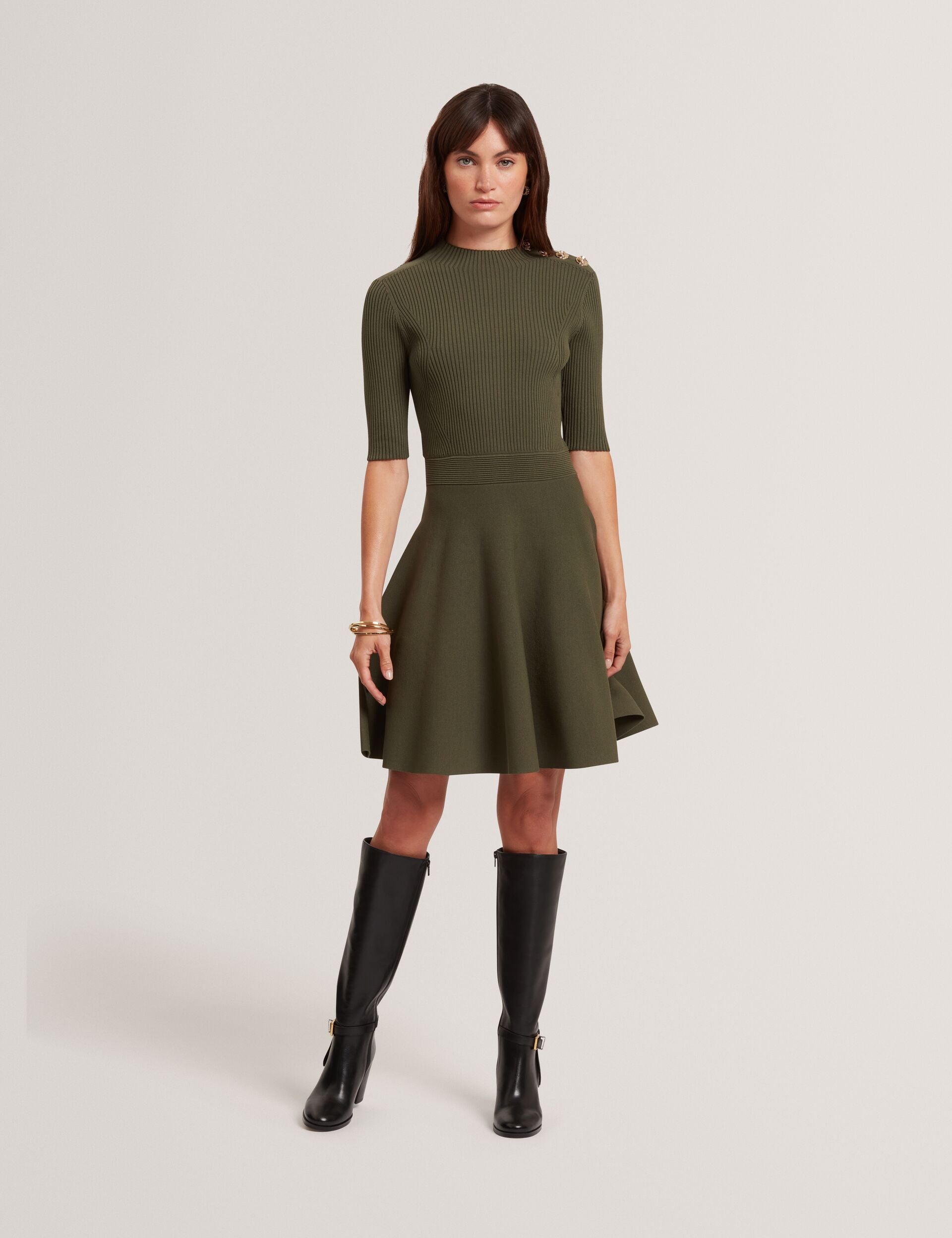 Ted Baker Lilano Ribbed Skater Dress With Rose Buttons Women's