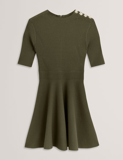 Ted Baker Lilano Ribbed Skater Dress With Rose Buttons Women's