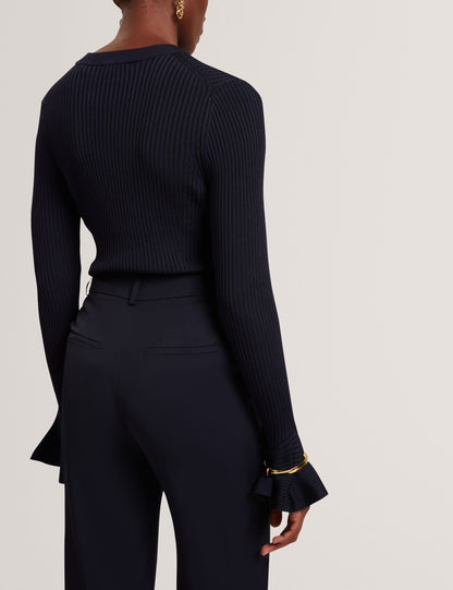 Ted Baker Navy Tailored Kick Flare Twill Trousers Women's