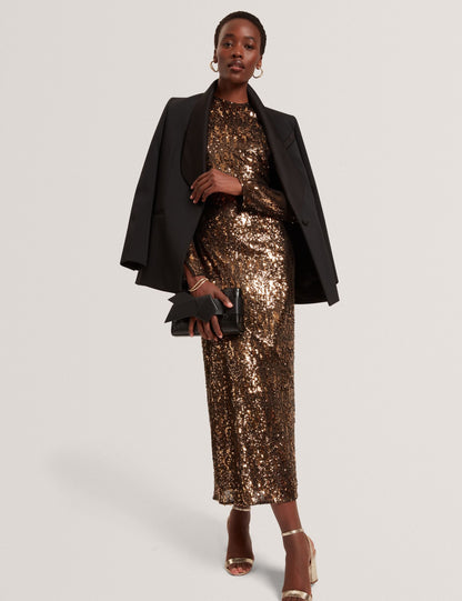 Ted Baker Jadeaa Mixed Sequin Long Sleeve Midi Dress Women's