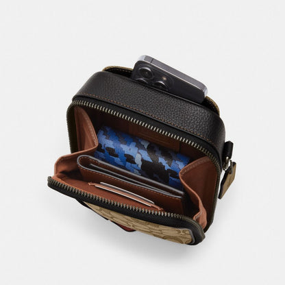 Coach Stanton Crossbody Bag In Signature Jacquard Silver Charcoal Black