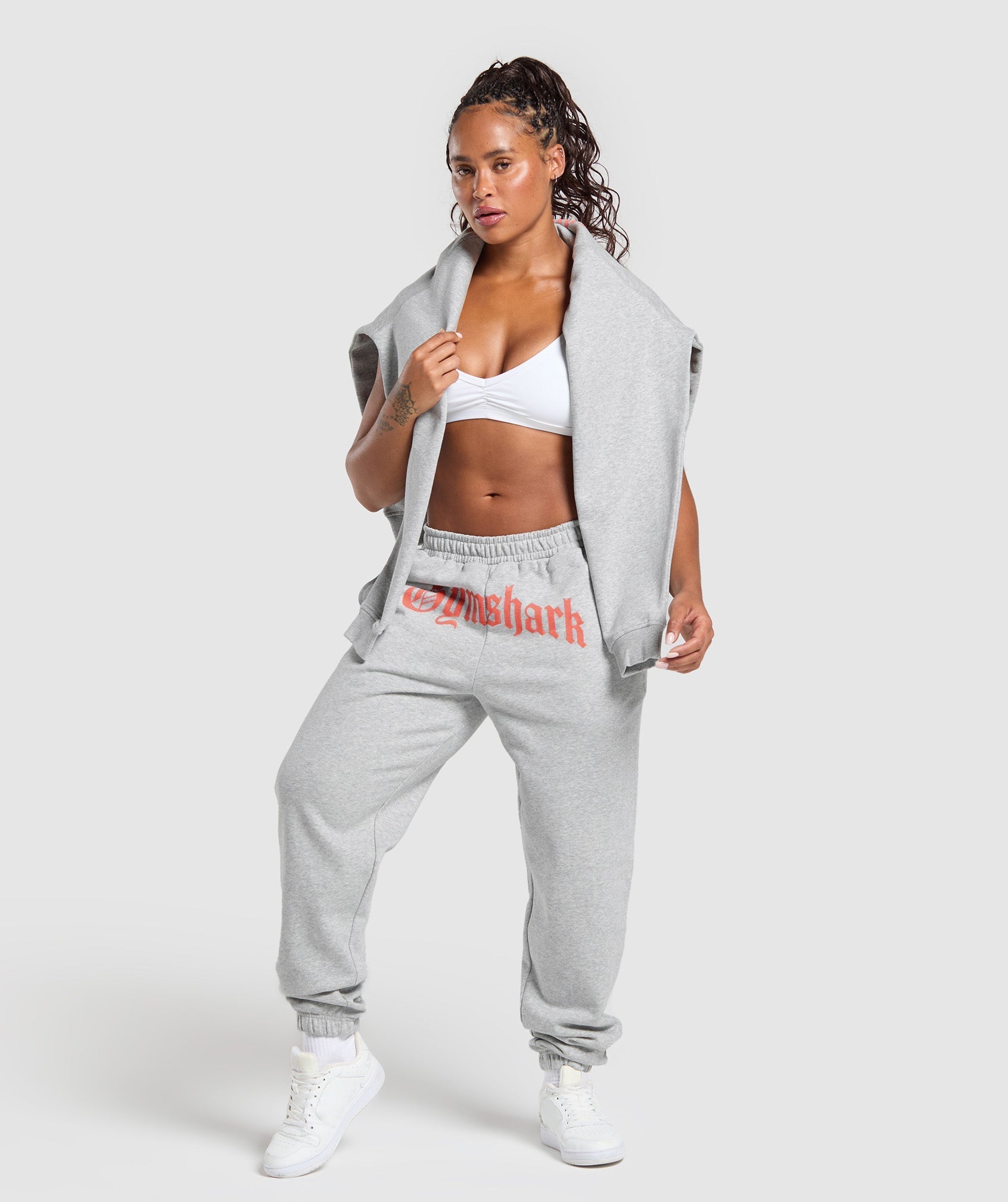 Women's Gymshark Strength Department Graphic Joggers Light Grey Core Marl