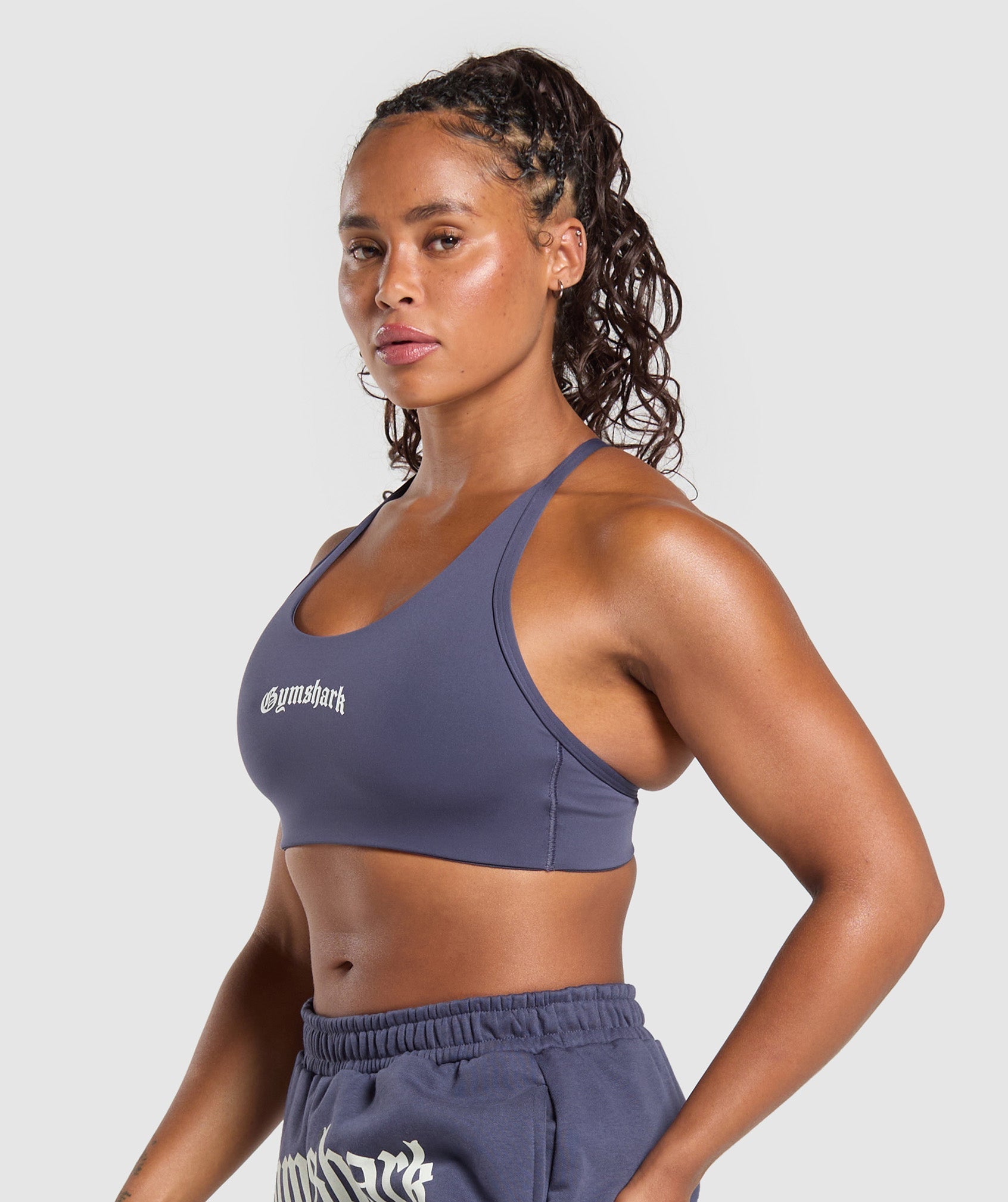 Women's Gymshark Strength Department Graphic Sports Bra Weighted Purple