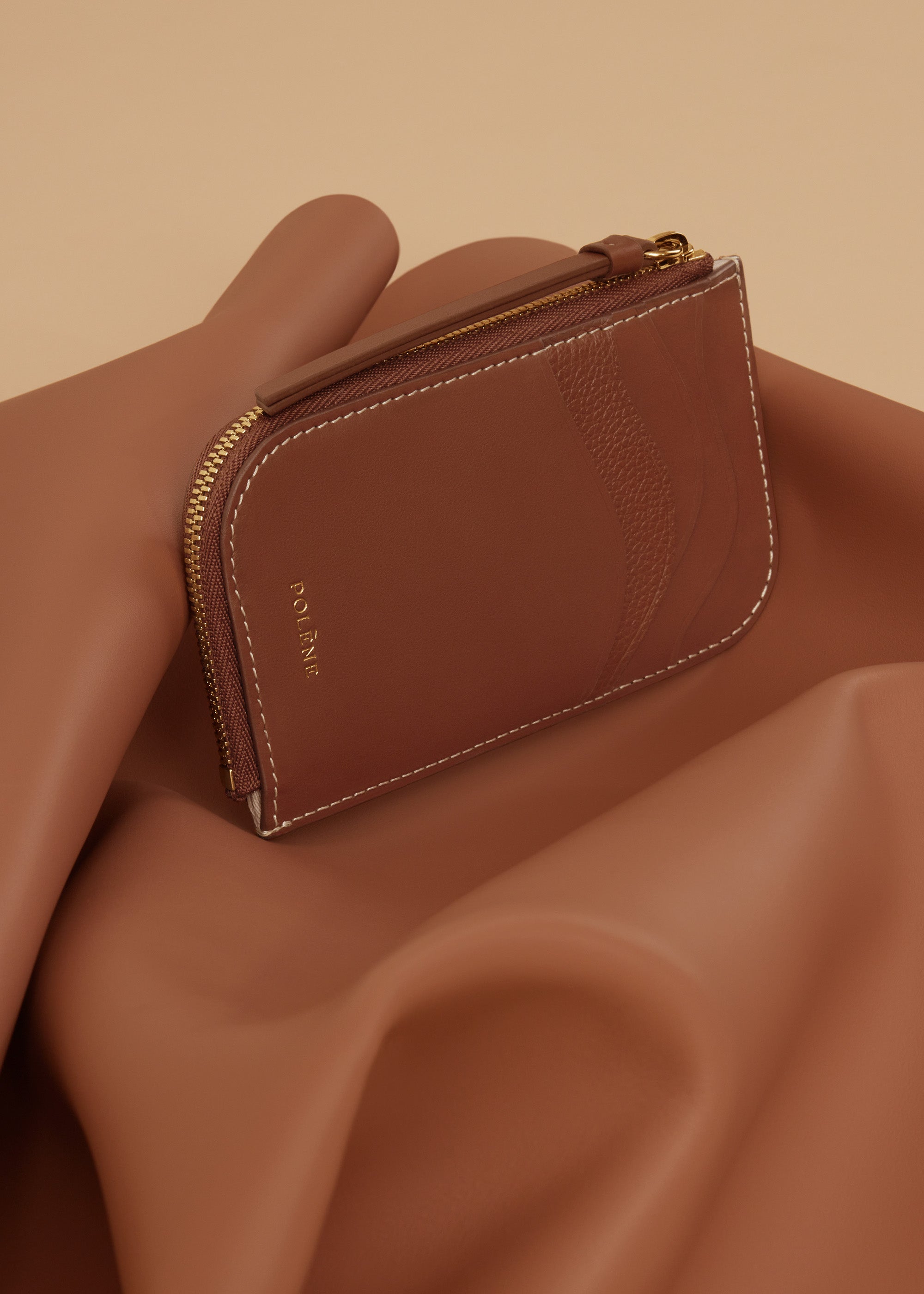 Polene Atla Card Holder Duo Cognac