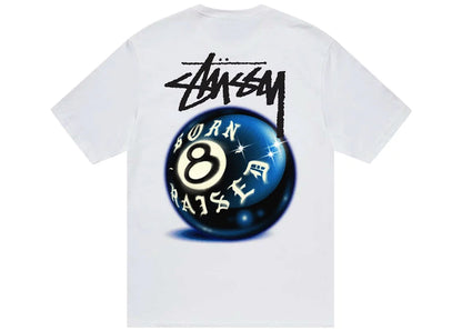 stussy born x raised 8 ball tee white