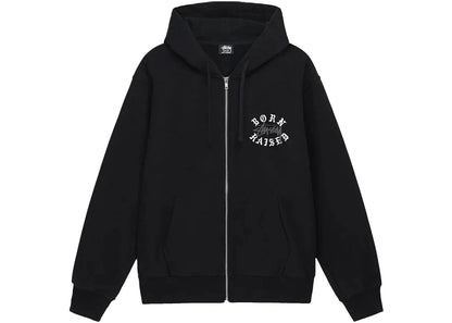 stussy born x raised logo zip hoodie black