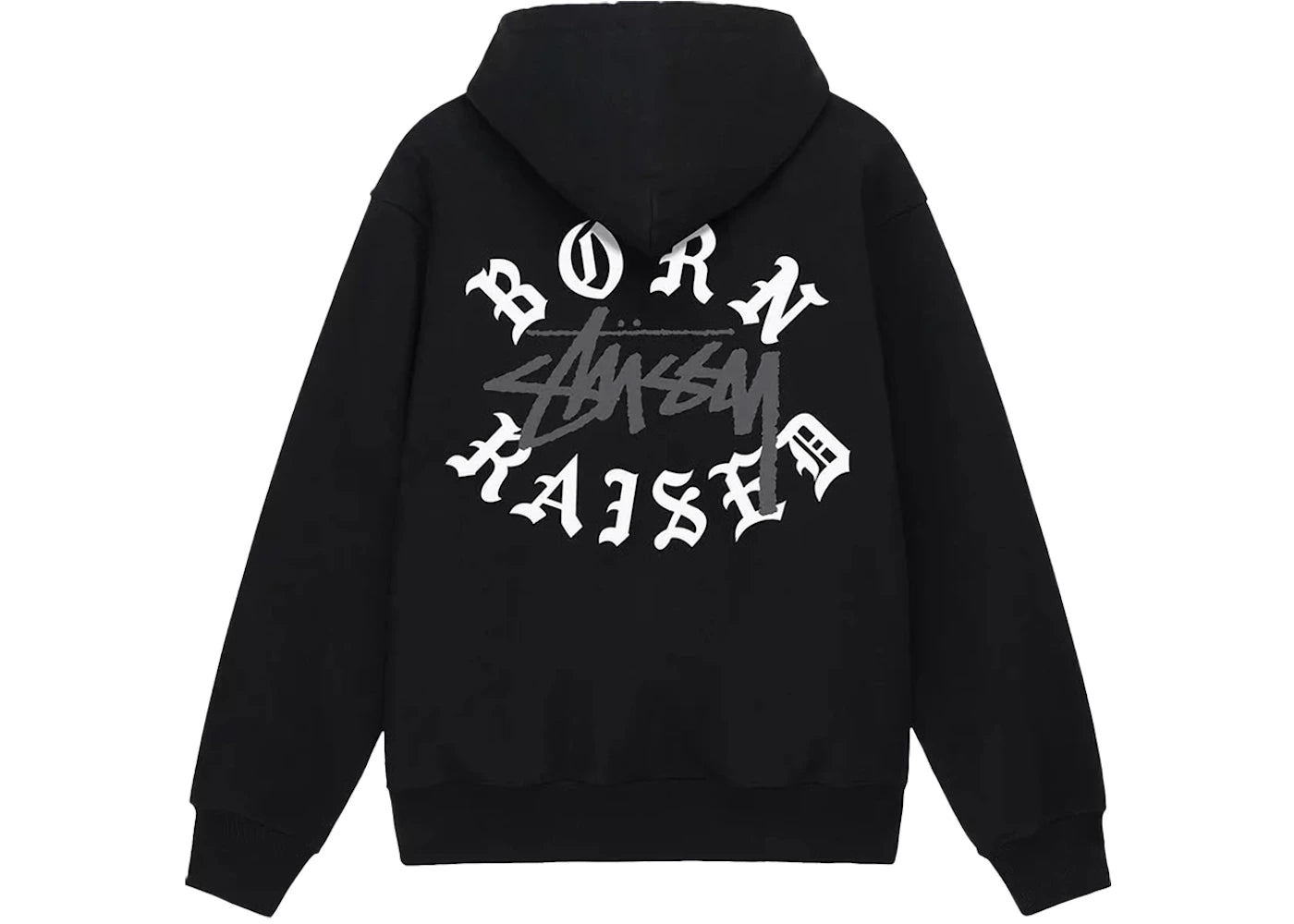 stussy born x raised logo zip hoodie black
