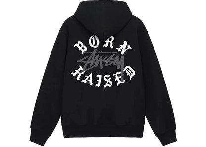 stussy born x raised logo zip hoodie black