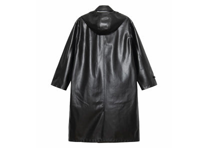 stussy double breasted trench coat black