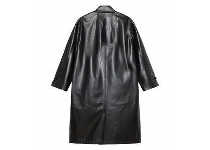 stussy double breasted trench coat black