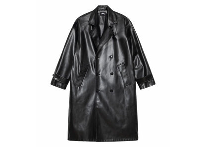 stussy double breasted trench coat black