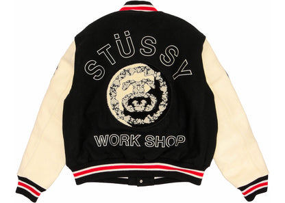 stussy x denim tears x our legacy ttl varsity jacket black/white