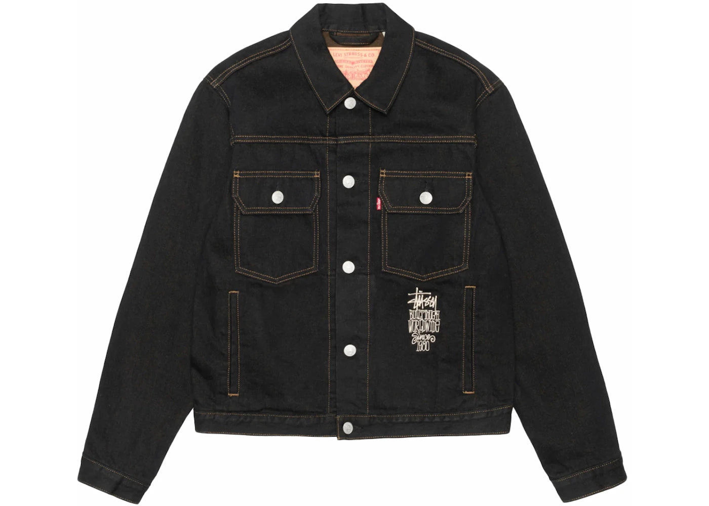 stussy x levi's crispy rinse trucker jacket black/brown