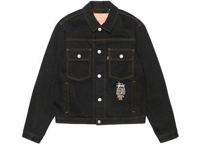 stussy x levi's crispy rinse trucker jacket black/brown